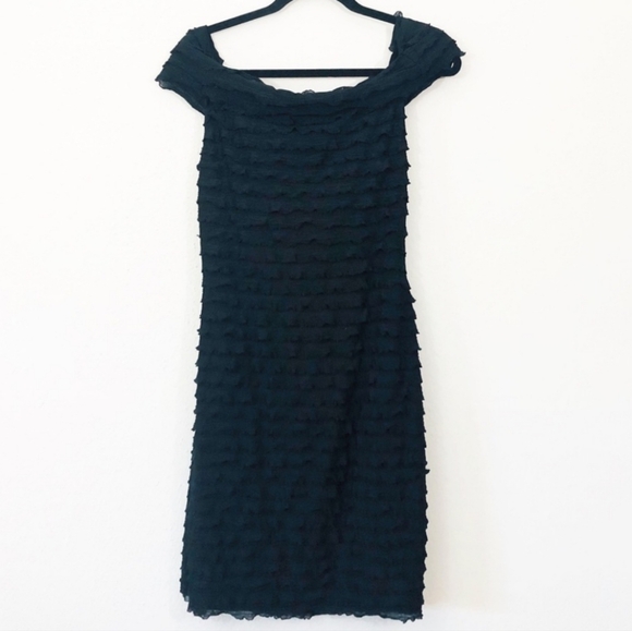 JS Collections Black Off-the-Shoulder Layered Ruffle Dress Women Size 12 - Picture 2 of 9
